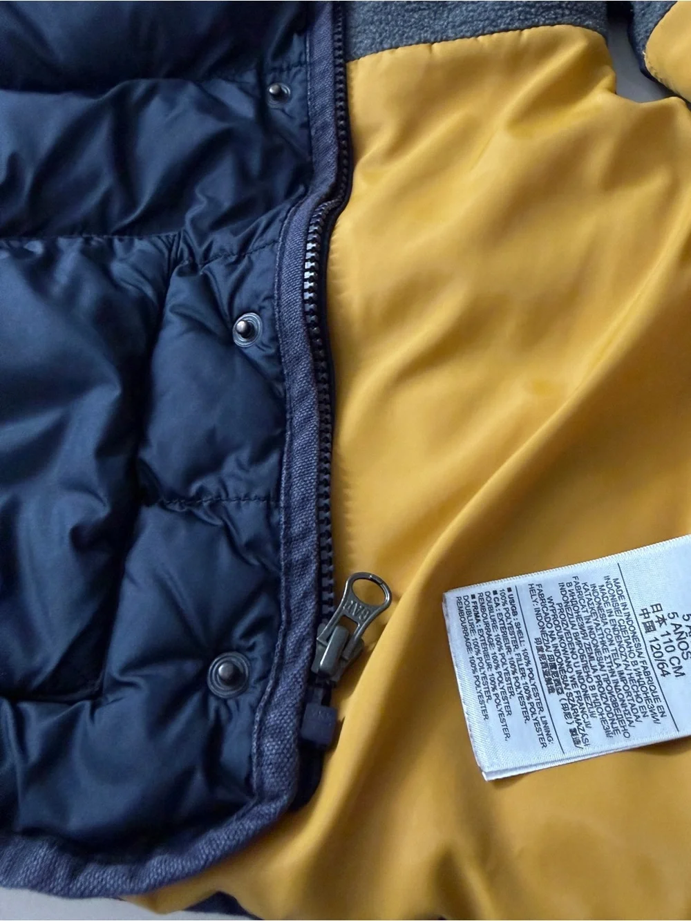 Kids Navy Puffer Vest with Mustard Lining